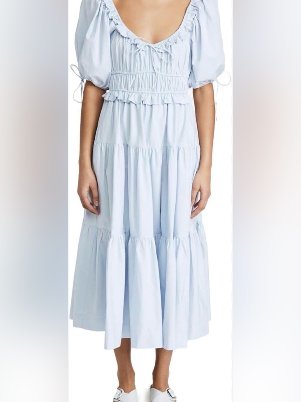 En Saison Light Blue Puff-Sleeve Tiered Maxi Dress